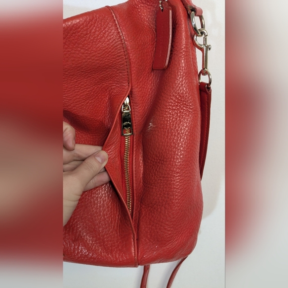 Coach red pebbled leather hobo bag - shoulder and crossbody strap. - Picture 3 of 12